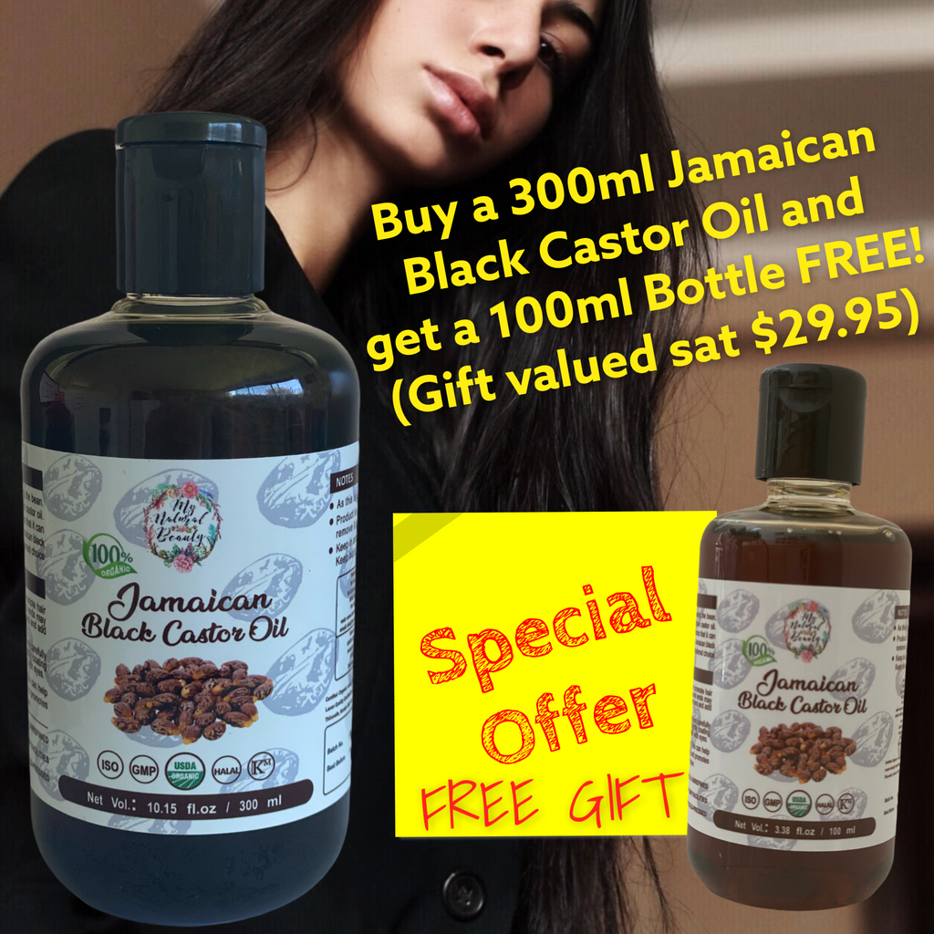 BUY ONLINE AUSTRALIA! Organic Jamaican Black Castor Oil (300 ML) & receive a 100ml bottle FREE! That is a $29.95 FREE GIFT! SPECIAL OFFER- FOR EVERY 300ml bottle you purchase you will get 1x 100ml bottle (valued at $29.95) of the same oil FREE! 300ml/ 10.5 fl.oz (and a 100ml FREE)