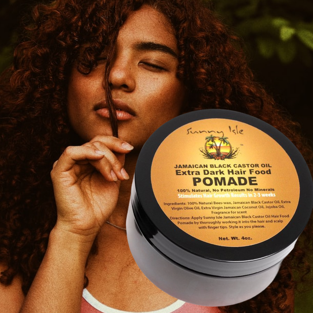 Sunny Isle Extra Dark Jamaican Black Castor Oil Hair Food Pomade 4 oz.     FREE SHIPPING AUSTRALIA WIDE FOR ALL ORDERS OVER $60.00     Feed your luscious tresses with Sunny Isle’s 100% all-natural Extra Dark Jamaican Black Castor Oil Hair Food Pomade. It is the perfect solution for moisturising a dry scalp and preventing hair breakage while combating frizzy hair and fighting dandruff. It's especially effective on natural or transitioning hair as it adds definition and shine to your every style.