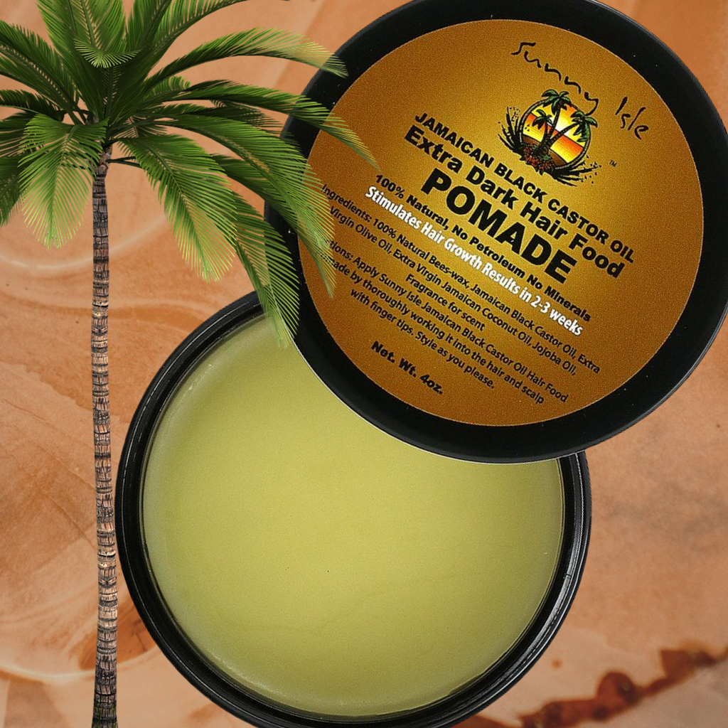 Sunny Isle Extra Dark Jamaican Black Castor Oil Hair Food Pomade 4 oz.     FREE SHIPPING AUSTRALIA WIDE FOR ALL ORDERS OVER $60.00     Feed your luscious tresses with Sunny Isle’s 100% all-natural Extra Dark Jamaican Black Castor Oil Hair Food Pomade. It is the perfect solution for moisturising a dry scalp and preventing hair breakage while combating frizzy hair and fighting dandruff. It's especially effective on natural or transitioning hair as it adds definition and shine to your every style.