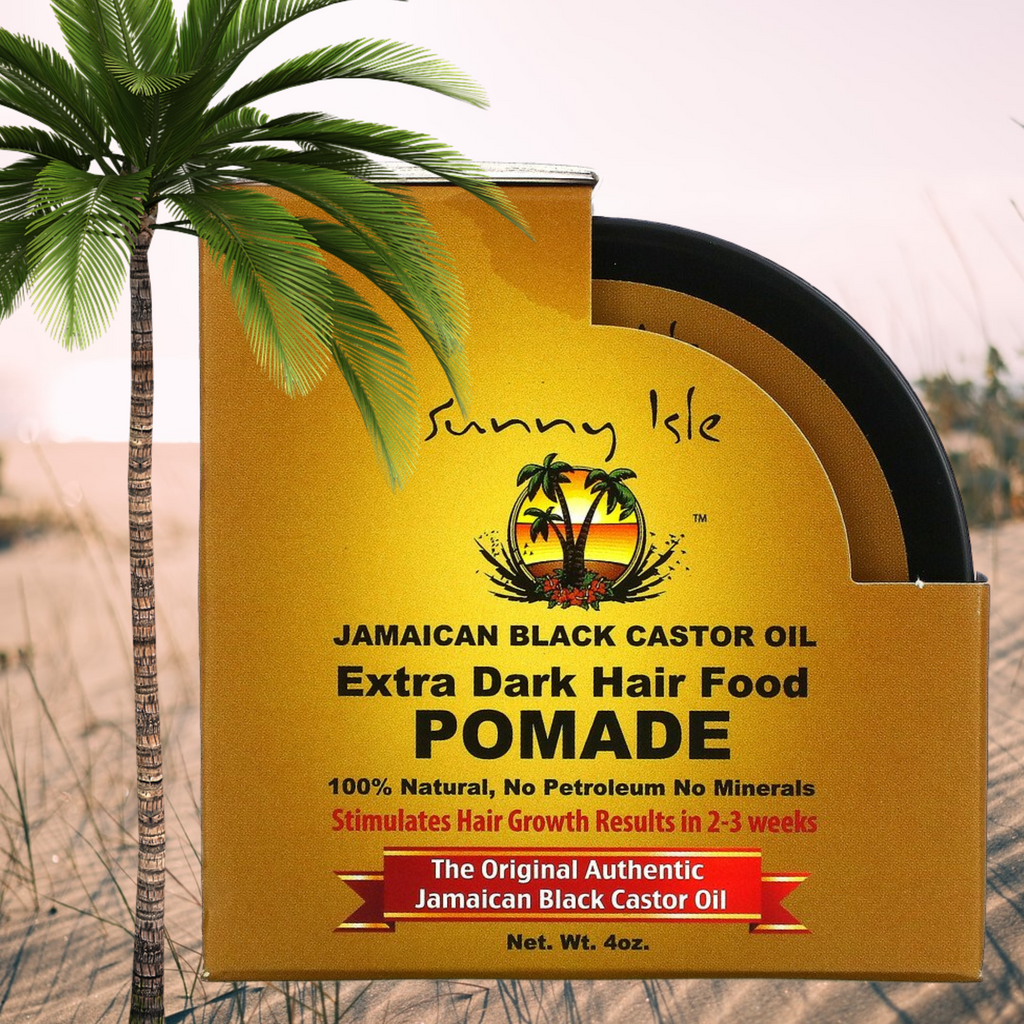 Sunny Isle Extra Dark Jamaican Black Castor Oil Hair Food Pomade 4 oz.     FREE SHIPPING AUSTRALIA WIDE FOR ALL ORDERS OVER $60.00     Feed your luscious tresses with Sunny Isle’s 100% all-natural Extra Dark Jamaican Black Castor Oil Hair Food Pomade. It is the perfect solution for moisturising a dry scalp and preventing hair breakage while combating frizzy hair and fighting dandruff. It's especially effective on natural or transitioning hair as it adds definition and shine to your every style.