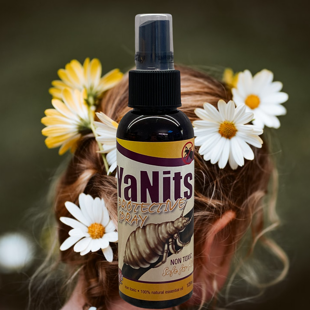 YaNits Protective Spray- 125ml    100% NATURAL ESSENTIAL OILS  NON TOXIC  SAFE FOR KIDS     Brand: Love Oil Collection     100% Natural Nits and Head Lice Protective Spray. Protects against head lice and their eggs. Contains a special blend of natural plant extracts to protect against nits and head lice. Use this natural product on your kiddies hair (or your own!) , hats, clothing and bedding. Contains no nasties.