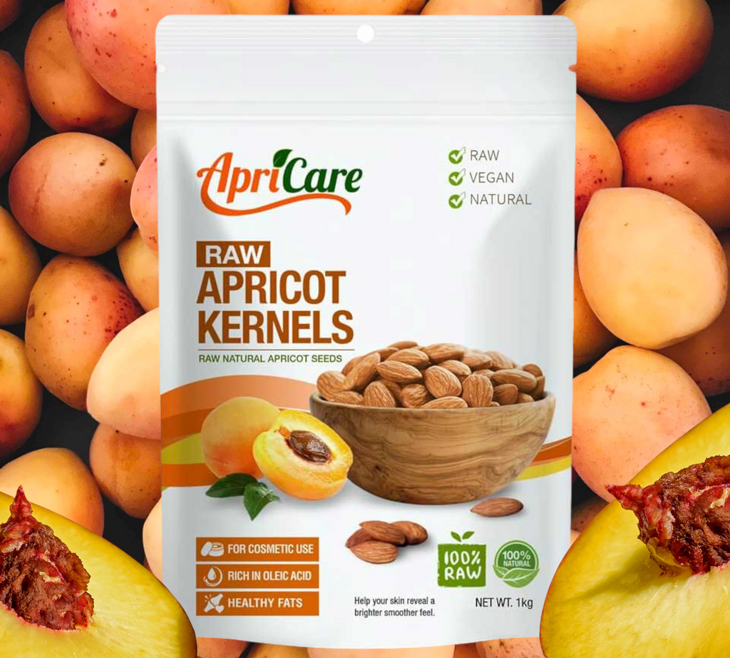 DYI beauty recipe with raw apricot kernelsAPRICOT KERNEL COSMETIC SCRUB  1 cup- Finely crushed apricot seeds powder. ½ cup- Unsweetened Yoghurt Directions: Add apricot powder in bowl. Add the yoghurt and gently mix. Apply to face and massage into skin. Let dry 15 mins.