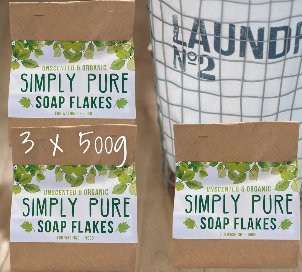  Simply Pure Soap Flakes is our home made soap, hand grated and dried to bring you the most natural way to wash your clothes. Commercial detergents are packed with so many synthetic fillers and fragrances now a days, it can really make your skin crawl. The ingredients of  these simply pure, unscented and organic soap flakes are simple – organic coconut, olive and soyabean oils with Lye water. Do your skin a favour and use Simply Pure..  bulk
