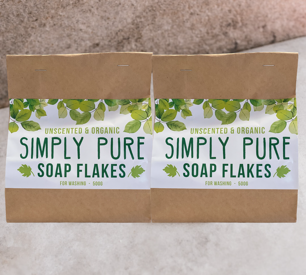 simply pure, unscented and organic soap flakes are simple – organic coconut, olive and soyabean oils with Lye water. Do your skin a favour and use Simply Pure.. Love oil collection.