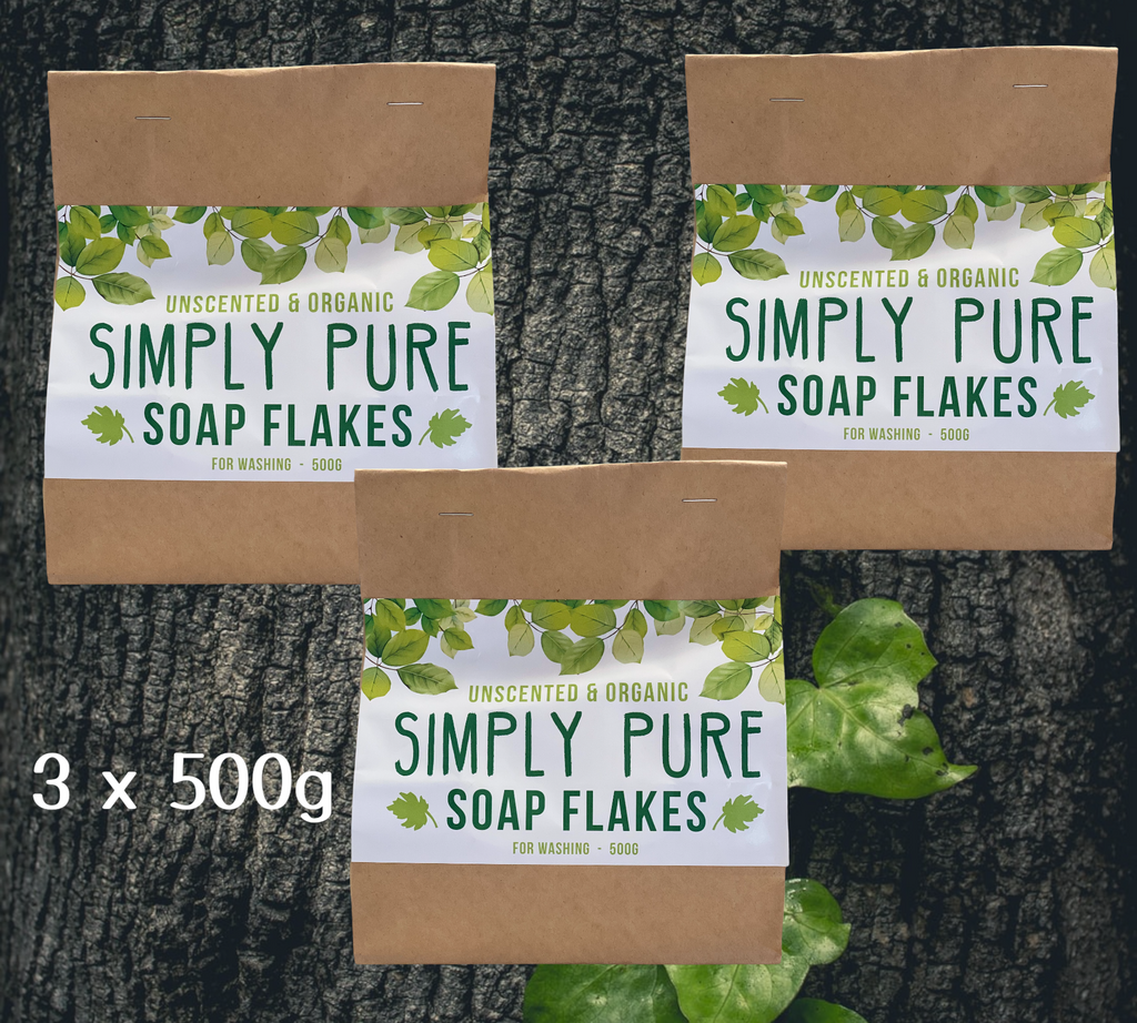 Simply Pure Soap Flakes is our home made soap, hand grated and dried to bring you the most natural way to wash your clothes.  Bulk 3 x 500g