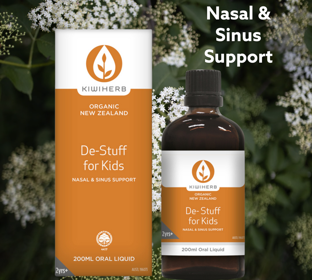Kiwiherb De-Stuff For Kids- Nasal and Sinus Support- 200ml Buy Online Australia. On sale. My Natural Beauty.Elderflower (organic)   625mg / 5ml Ribwort (organic)   625mg / 5ml Echinacea purpurea root (organic)   375mg / 5ml