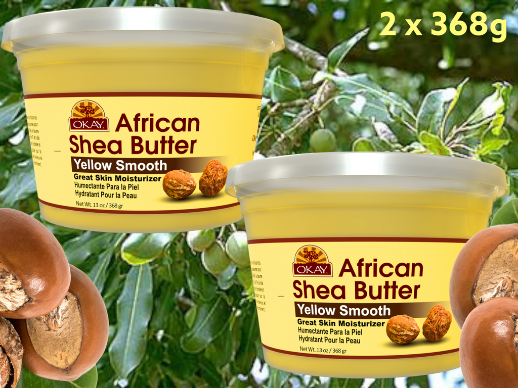Okay Pure Naturals, African Shea Butter, Yellow Smooth, 13 oz (368 g) x 2     OKAY Pure Naturals Shea Butter Yellow Smooth - All Natural, 100% Pure- Unrefined- Daily Skin Moisturiser For Face & Body- Softens Tough Skin- Moisturizes Dry Skin- Adds Shine & Luster To Hair-Alleviates Scalp Dryness 13 oz / 368g.