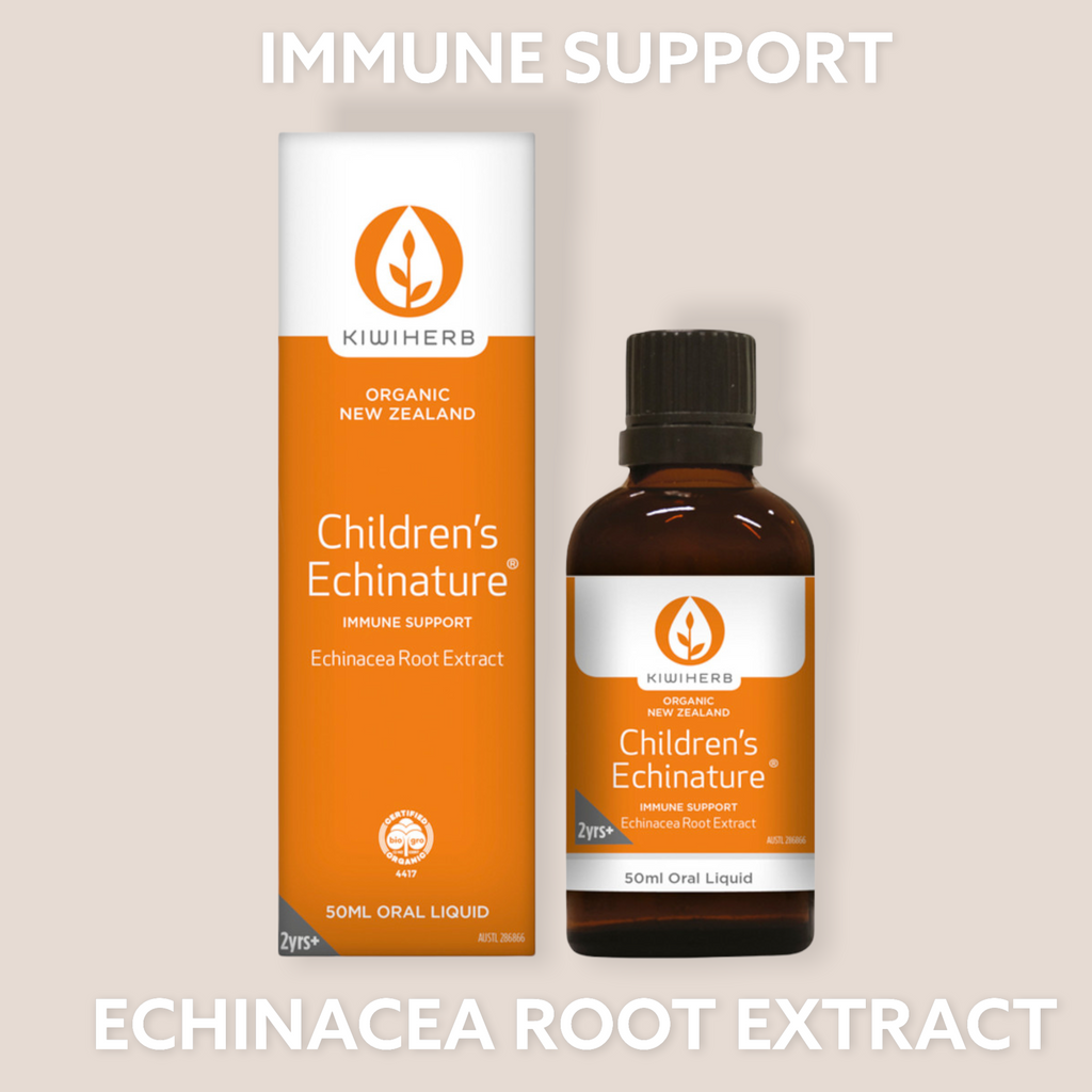  Children’s Echinature is the essential immune product for children, made from premium certified organic Echinacea root, in a base of organic apple juice with natural orange flavour.      Being in a convenient liquid form, Children's Organic Echinature is great for children who can't swallow tablets, and it also allows for greater dosage flexibility.      Kiwiherb Children’s Echinature is made from premium organic Echinacea root grown in the beautiful Canterbury Plains of New Zealand.