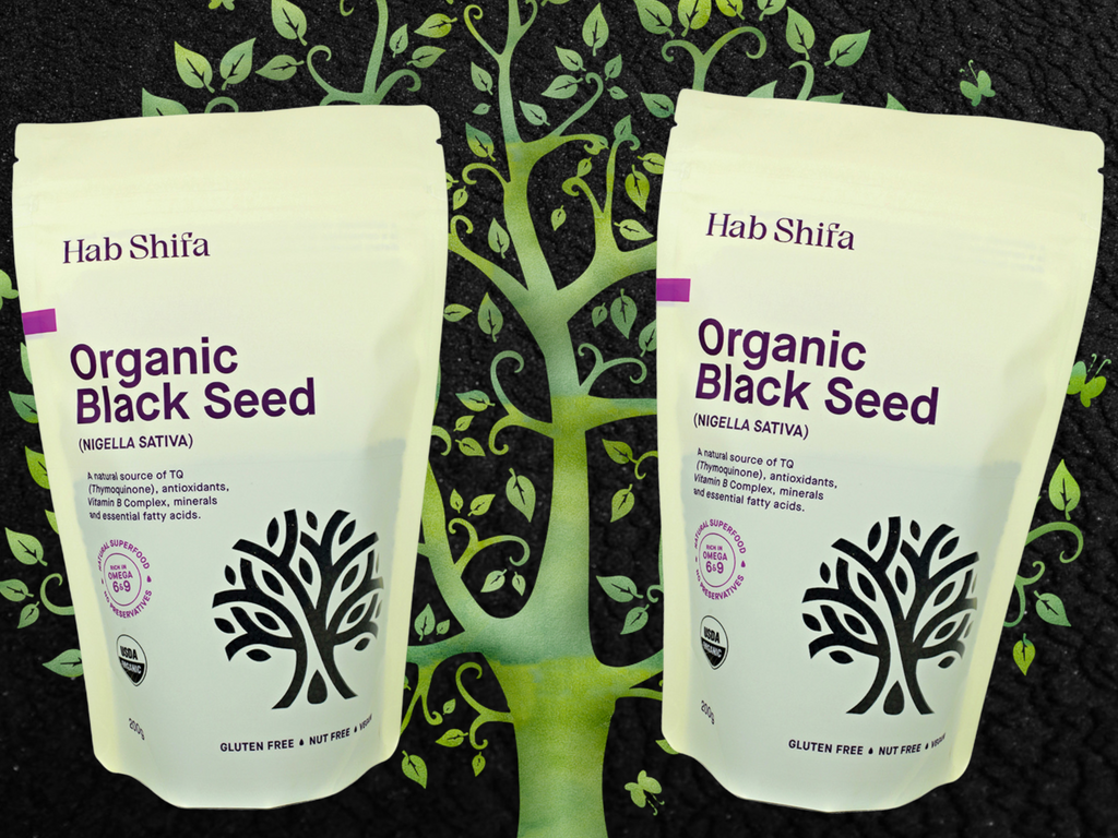 Hab Shifa Organic Black Seed 400g (2 x 200g) (NIGELLA SATIVA)  FREE SHIPPING FOR ALL ORDERS OVER $60.00 AUSTRALIA WIDE     Overview:  Nigella Seed (Black Seed) is a super-food and contains over 100 different constituents- including vitamins, minerals and a high concentration of Essential Fatty Acids.