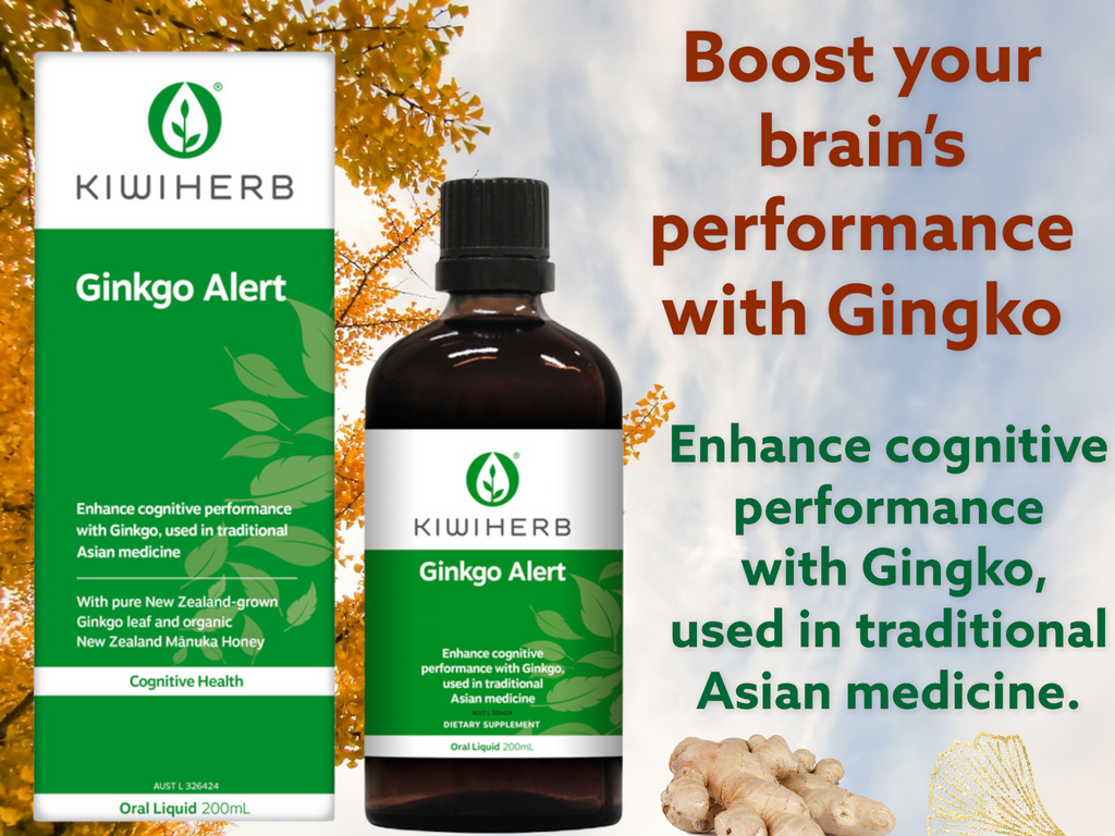 Ginkgo (Ginkgo biloba) dry leaf extract concentrate        Standardised to contain not less than 3mg ginkgo flavone glycosides   405mg/mL  Ginger (Zingiber officinale) dry rhizome extract          Equivalent to 1250mg dry rhizome - organic