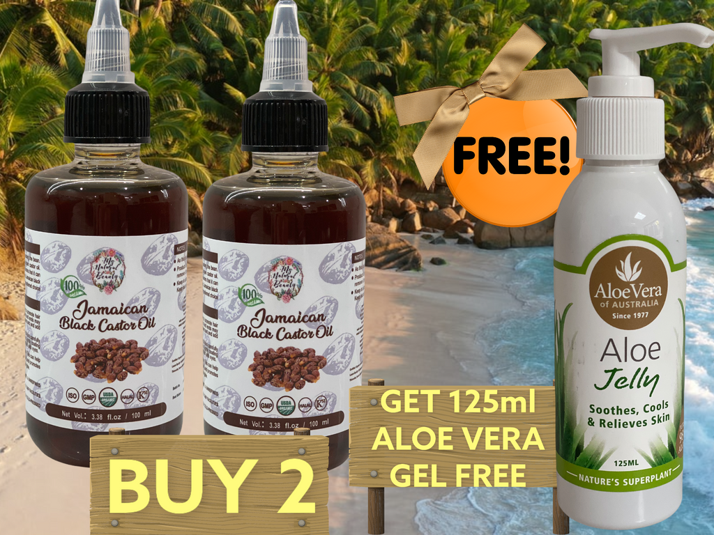 100% Pure Organic Jamaican Black Castor Oil with applicator lid -2 x 100 ml and a FREE 125ml 98% Pure Aloe Vera Gel.