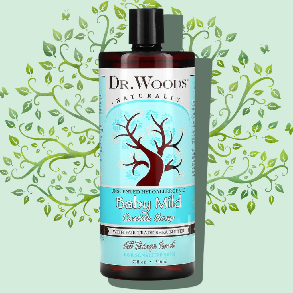 Dr. Woods Unscented Baby Mild Castile Soap with Fair Trade Shea Butter, Unscented Hypoallergenic- For Sensitive Skin- 946ml (32 fl oz)