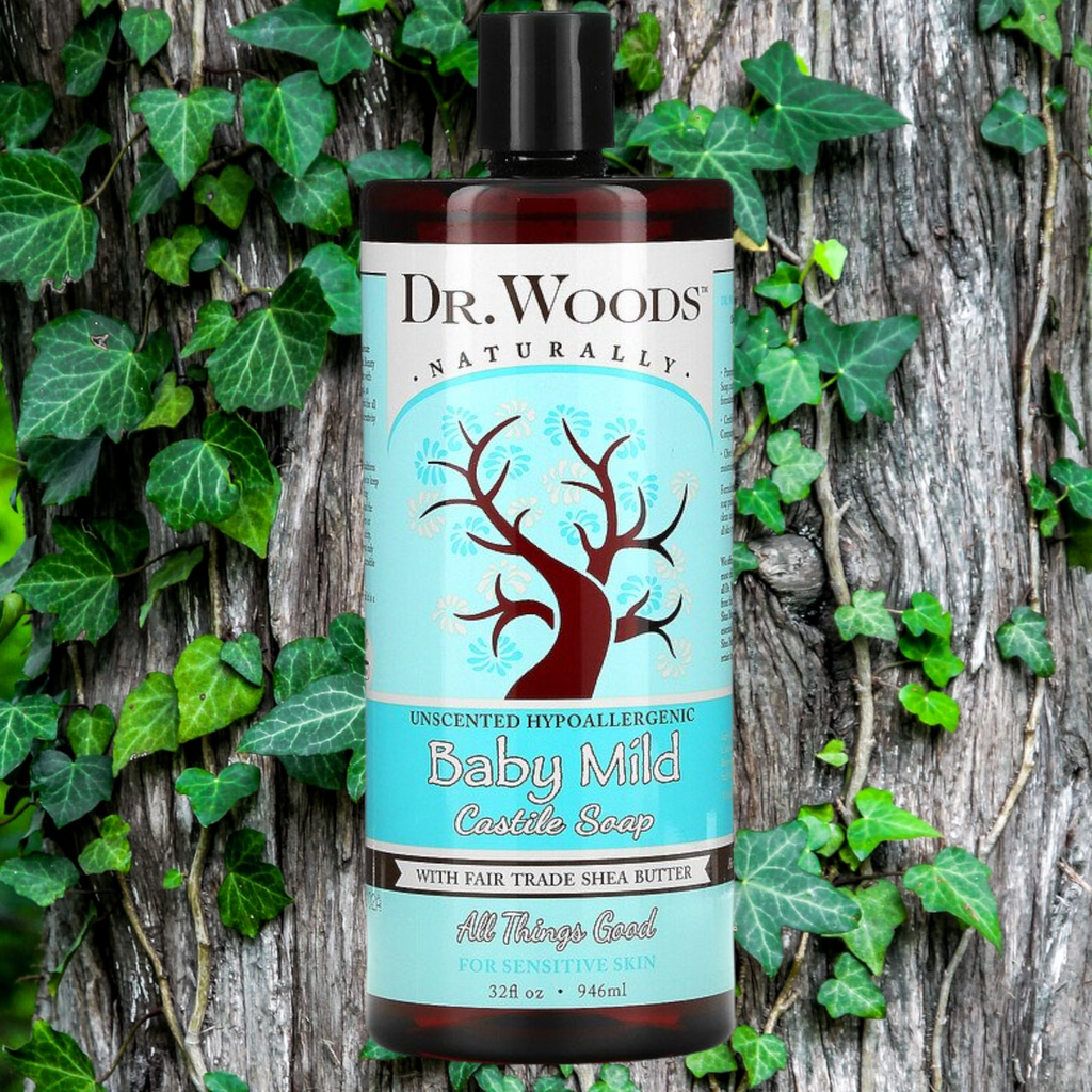  Dr. Woods, Baby Mild, Castile Soap with Fair Trade Shea Butter, Unscented, 32 fl oz (946 ml)       Product overview    Dr Wood’s Castile and Black Soaps are safe and effective for hundreds of household uses, but specially formulated for gentle skin care.