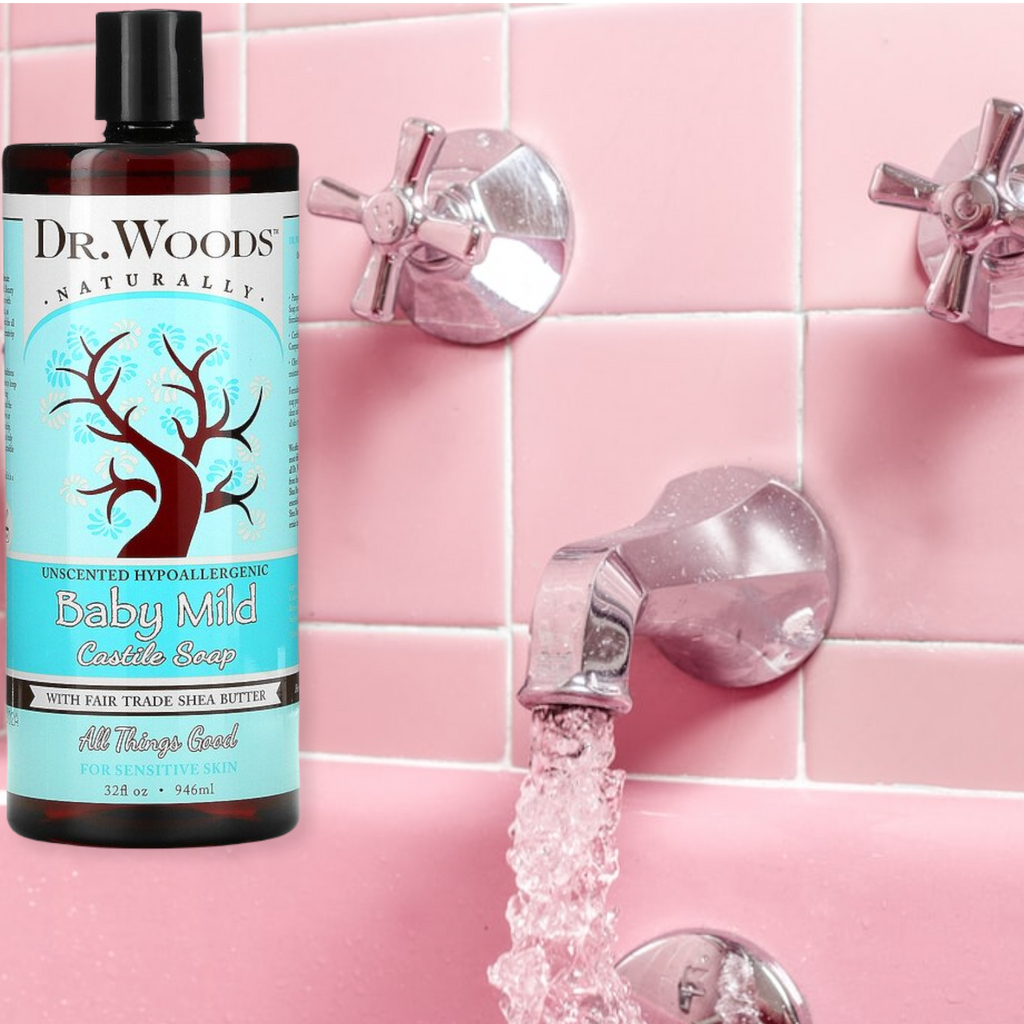Dr Woods Castile·       Natural ·       Hypoallergenic ·       Made with Fair Trade Shea Butter ·       All Things Good ·       For Sensitive Skin ·       Leaping Bunny Certified ·       Cruelty Free ·       100% Vegan & Gluten Free ·       Paraben and Phthalate Free ·       Lauryl / Laureth Sulfate Free ·       No Petroleum Derivatives ·       All things good and unscented hypoallergenic ·       A little goes a long way