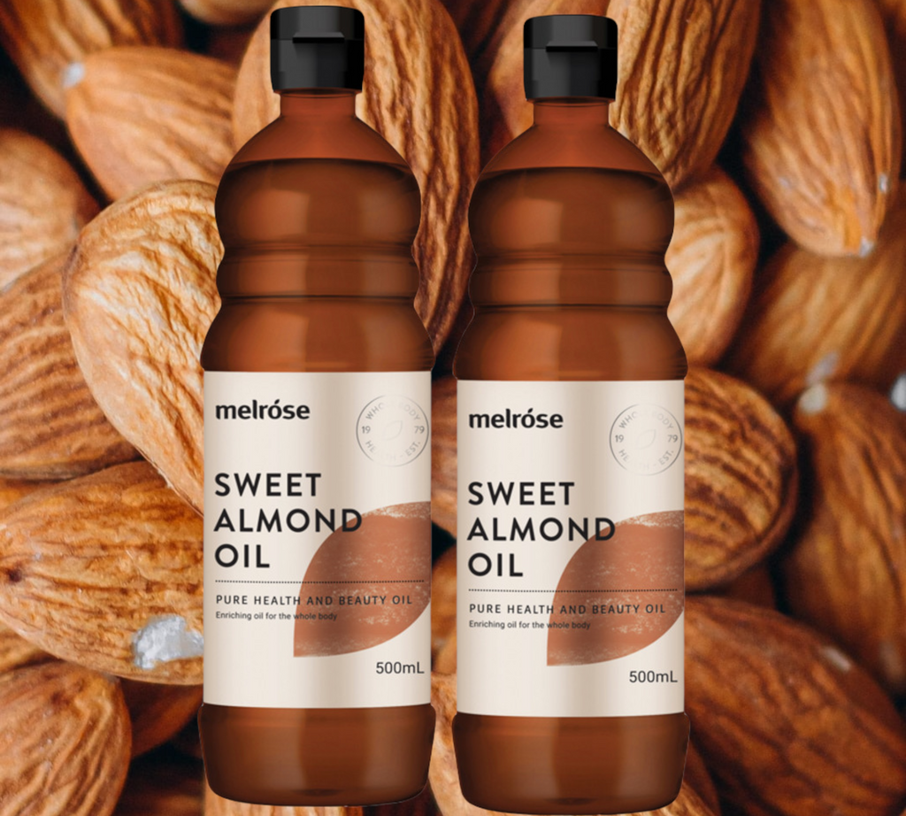 lmonds are naturally rich in vitamin E, a fat-soluble vitamin that acts as an antioxidant both within your body and on your skin. Melrose Sweet Almond Oil can also be used as a carrier oil and for massage. It is light in colour and has a very mild nutty flavour.    - Naturally rich in Vitamin E - Nourishes skin - Source of antioxidants. Melrose Sweet Almond Oil