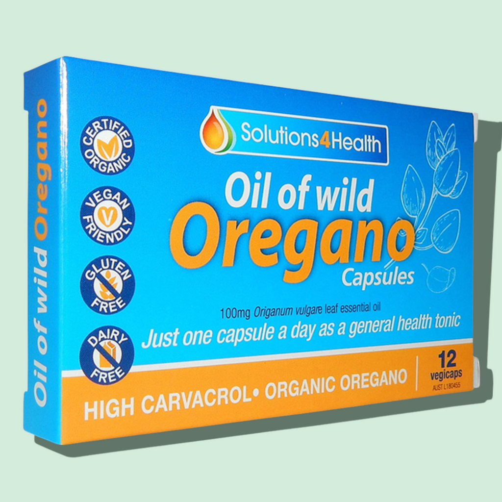 Certified Organic Wild Oregano.Solutions4Health   Oil Of Wild Oregano -VegeCaps. Buy online Australia. Best prices.. Many benefits for good health. Immune support. 