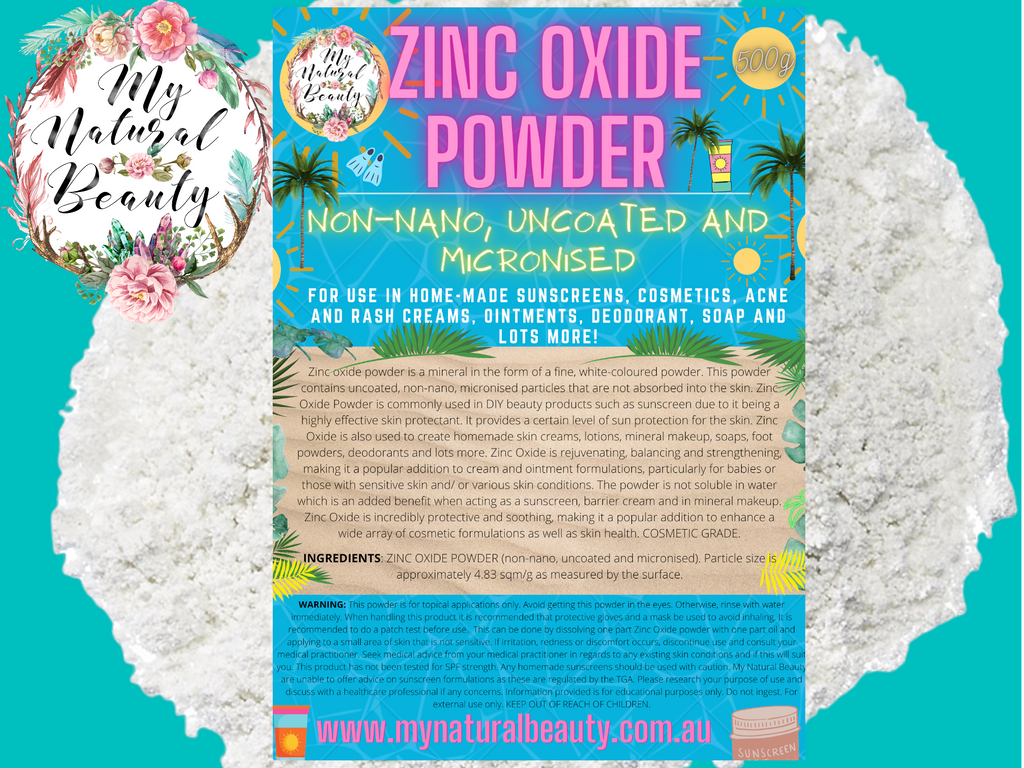 USES AND BENEFITS OF ZINC OXIDE POWDER Zinc oxide powder is a mineral in the form of a fine, white-coloured powder. This powder contains uncoated, non-nano, micronised particles that are not absorbed into the skin. Zinc Oxide Powder is commonly used in DIY beauty products such as sunscreen due to it being a highly effective skin protectant. 