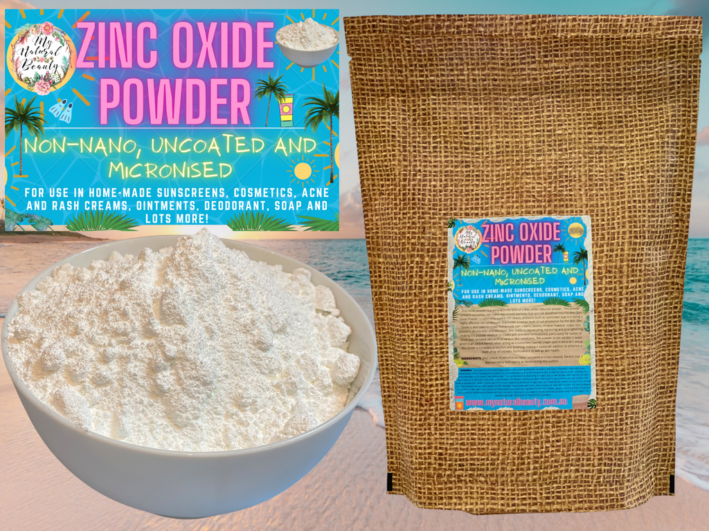  ZINC OXIDE POWDER- 500g  NON-NANO, UNCOATED AND MICRONISED.     COSMETIC GRADE- For external use only. For use in home-made sunscreens, cosmetics, acne and rash creams, ointments, deodorant, soap and lots more!      USES AND BENEFITS OF ZINC OXIDE POWDER. Buy Zinc Oxide online Australia. 500g Bulk. Non-Nano Zinc Oxide.