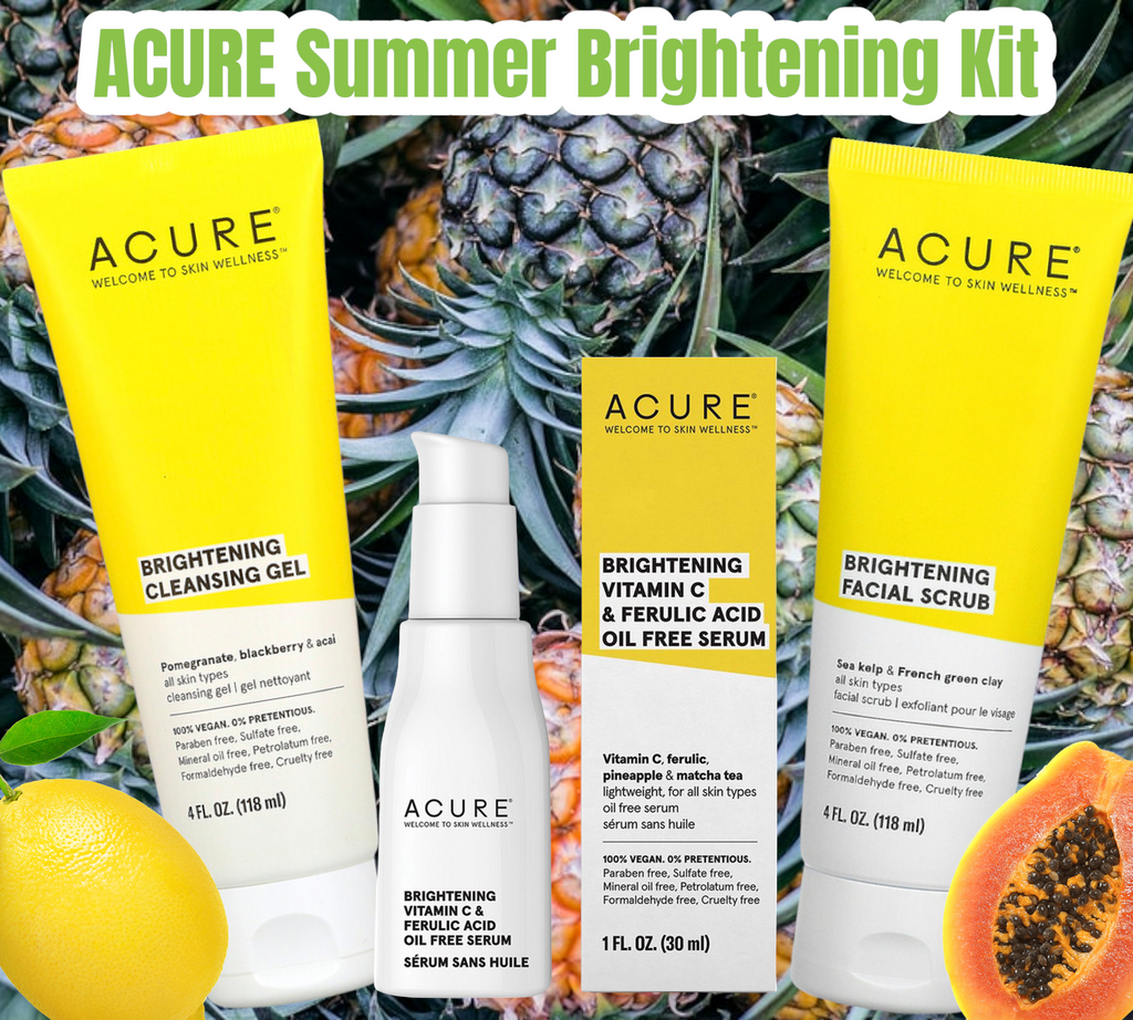 Acure Brightening Cleanser, Facial Scrub and Vitamin C & Ferulic Acid Serum Kit