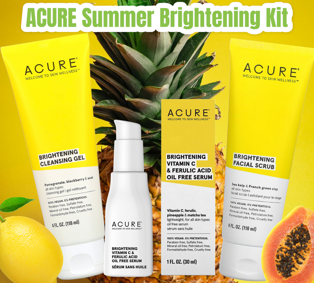 ACURE Summer Brightening Kit- Cleansing Gel, Scrub & Serum- Full Size