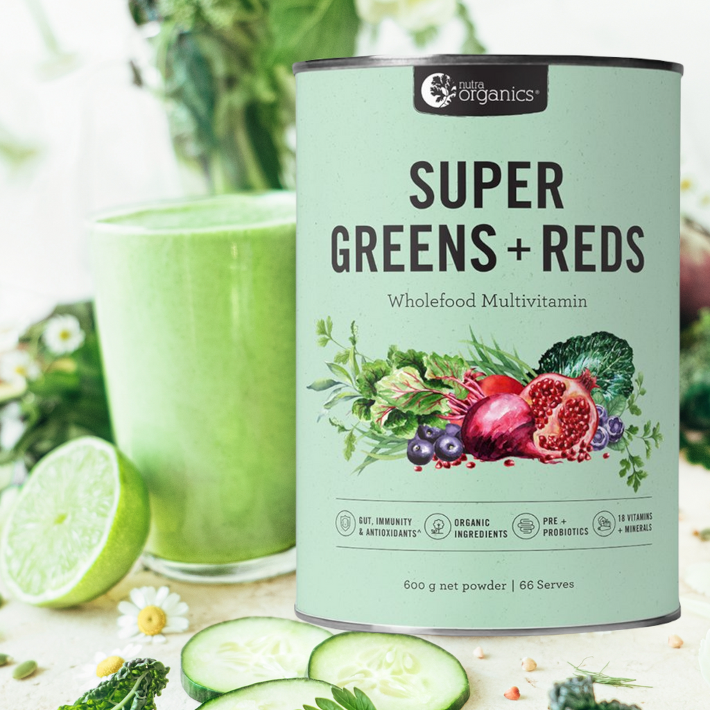 Nutra Organics Super Greens + Reds- 600g  NEW AND IMPROVED FORMULA    ON SALE! FREE SHIPPING ON THIS PRODUCT AUSTRALIA WIDE!