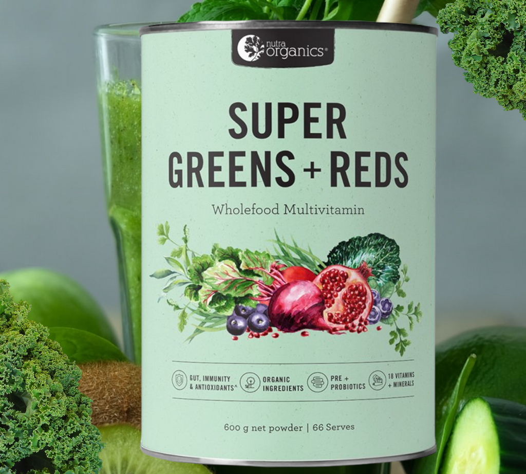Nutra Organics Super Greens + Reds- 600g  NEW AND IMPROVED FORMULA    ON SALE! FREE SHIPPING ON THIS PRODUCT AUSTRALIA WIDE!