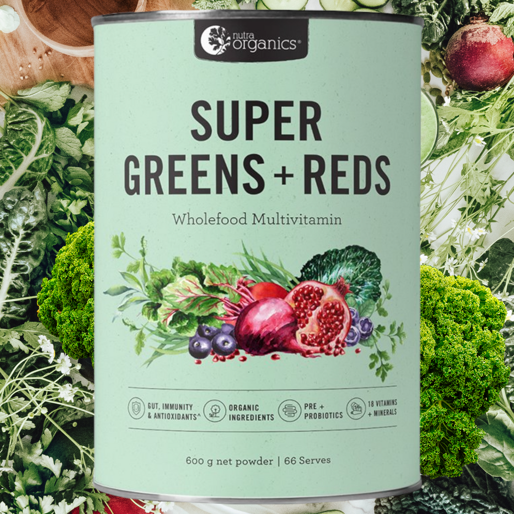 Nutra Organics Super Greens + Reds- 600g  NEW AND IMPROVED FORMULA    ON SALE! FREE SHIPPING ON THIS PRODUCT AUSTRALIA WIDE!