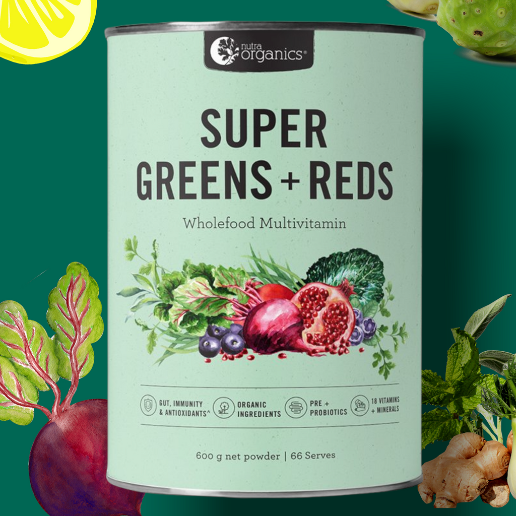 •	WHOLEFOOD MULTIVITAMIN  •	NEW & IMPROVED FORMULATION  •	NOW FAMILY FRIENDLY AND IN SUSTAINABLE PLASTIC FREE CANISTERS  •	GUT, IMMUNITY & ANTIOXIDANTS | ORGANIC INGREDIENTS  •	PRE + PROBIOTICS | 18 VITAMINS + MINERALS. Super Greens Plus reds