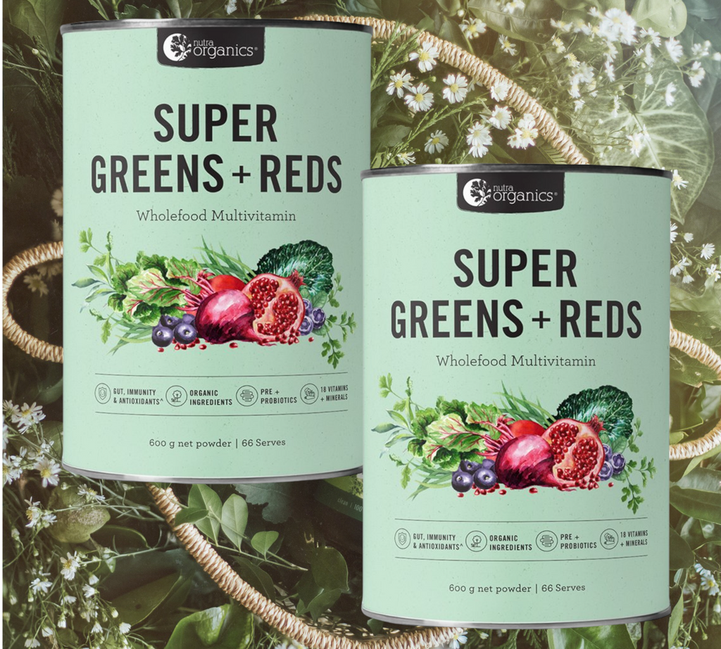 Nutra Organics Super Greens + Reds- 1.2 kg (2x 600g)  NEW AND IMPROVED FORMULA    ON SALE! FREE SHIPPING ON THIS PRODUCT AUSTRALIA WIDE!. Bulk offer. Buy online. Northern Beaches of Sydney.