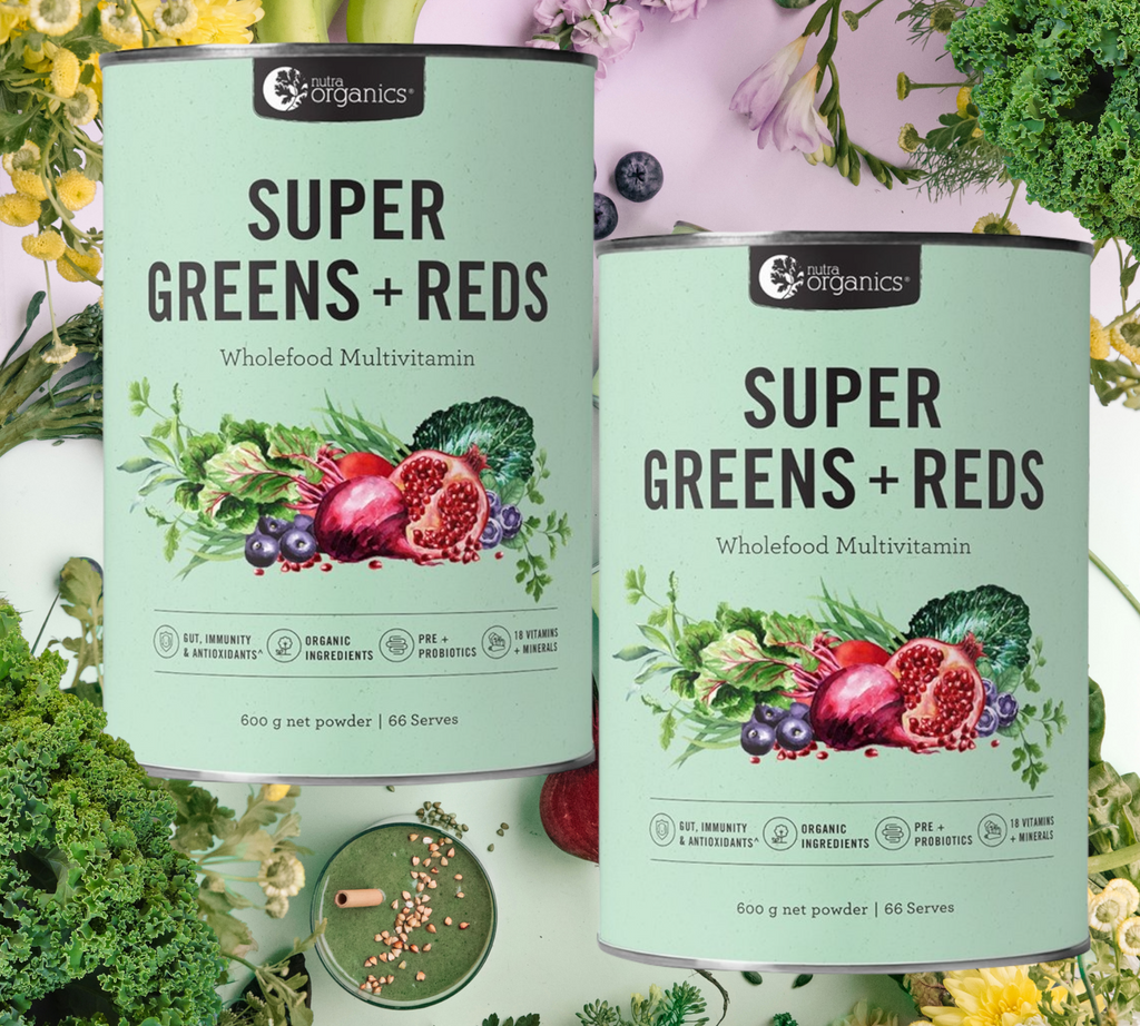 Nutra Organics Super Greens + Reds- 1.2 kg (2x 600g)  NEW AND IMPROVED FORMULA    ON SALE! FREE SHIPPING ON THIS PRODUCT AUSTRALIA WIDE!. Bulk offer. Buy online. Northern Beaches of Sydney.