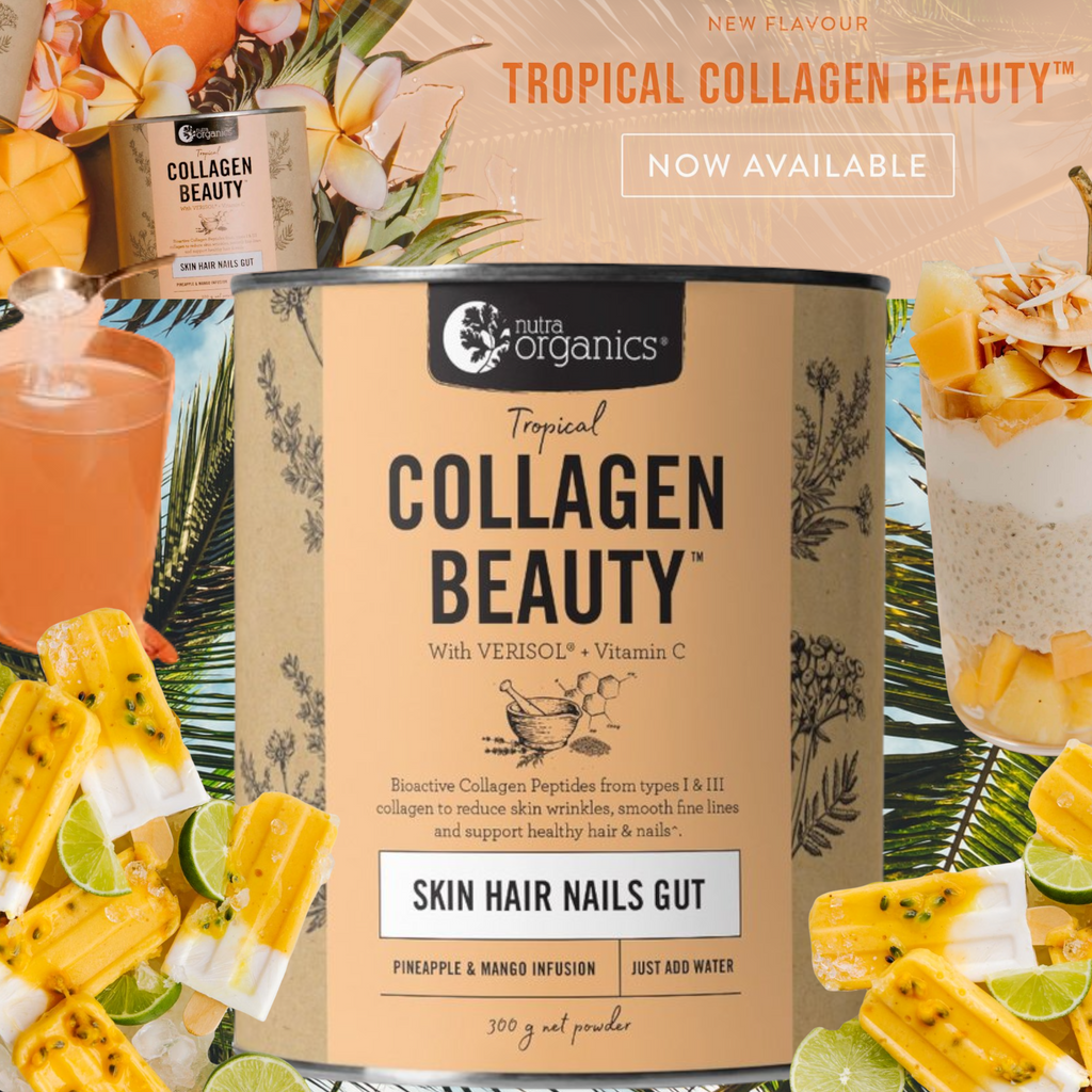 NUTRA ORGANICS COLLAGEN BEAUTY -TROPICAL-nourishes skin from within. Anti-Aging