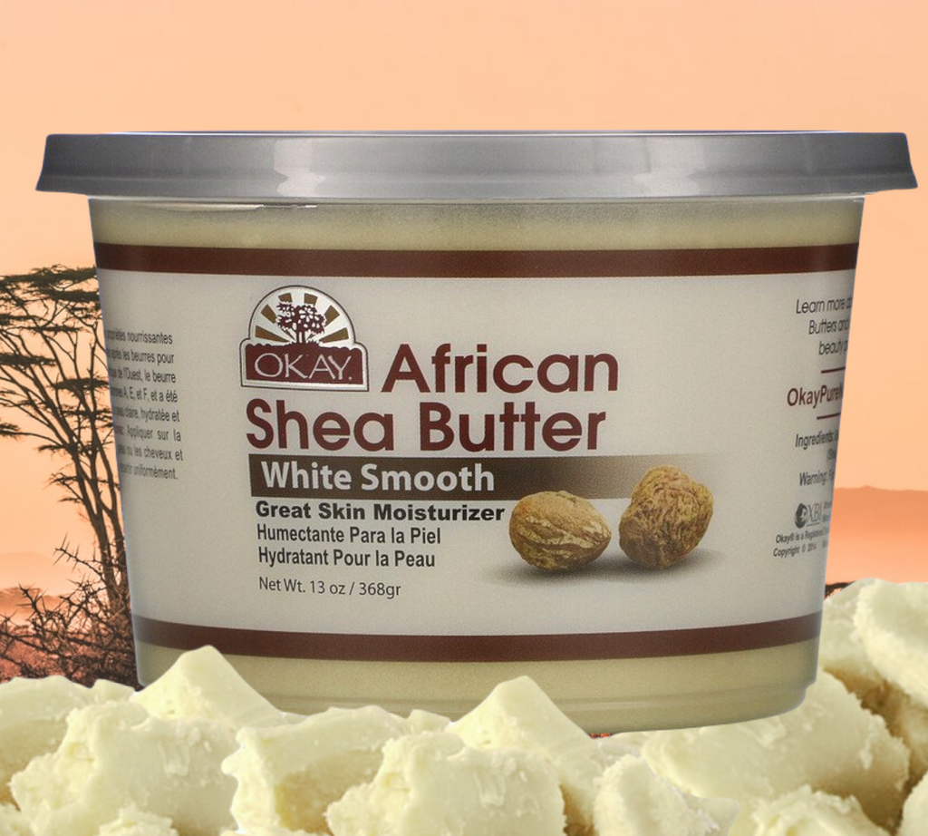 Okay Pure Naturals, African Shea Butter, White Smooth, 13 oz (368 g)    OKAY Pure Naturals Shea Butter White Smooth - All Natural, 100% Pure- Daily Skin Moisturiser For Face & Body- Softens Tough Skin- Moisturises Dry Skin- Adds Shine & Luster To Hair- Alleviates Scalp Dryness 13 oz / 368g.