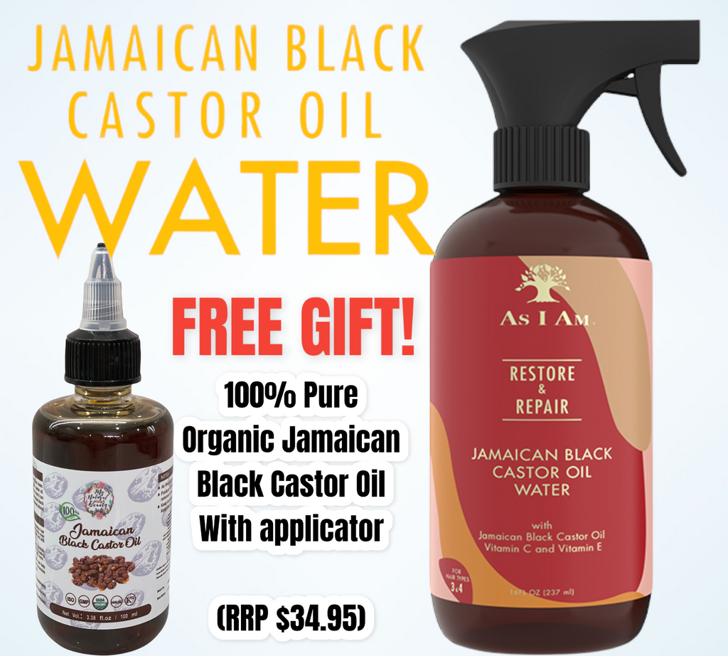 Jamaican Black Castor Oil Water- Restore and Repair - 473 ml (16 fl oz) and A FREE Organic Jamaican Black Castor Oil- 100ml (Free Gift is valued at $34.95)   Run don't walk! This offer is too good to be true. Buy the Jamaican Black Castor Oil Water and receive a FREE 100ml 100% Pure Jamaican Black Castor Oil valued at $34.95 absolutely FREE. We only have a limited number of these available at this price!