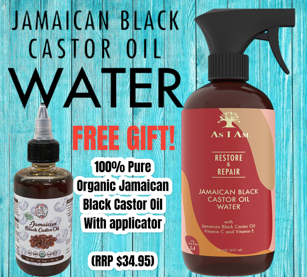 Jamaican Black Castor Oil Water- Restore and Repair - 473 ml (16 fl oz) and A FREE Organic Jamaican Black Castor Oil- 100ml (Free Gift is valued at $34.95)   Run don't walk! This offer is too good to be true. Buy the Jamaican Black Castor Oil Water and receive a FREE 100ml 100% Pure Jamaican Black Castor Oil valued at $34.95 absolutely FREE. We only have a limited number of these available at this price!