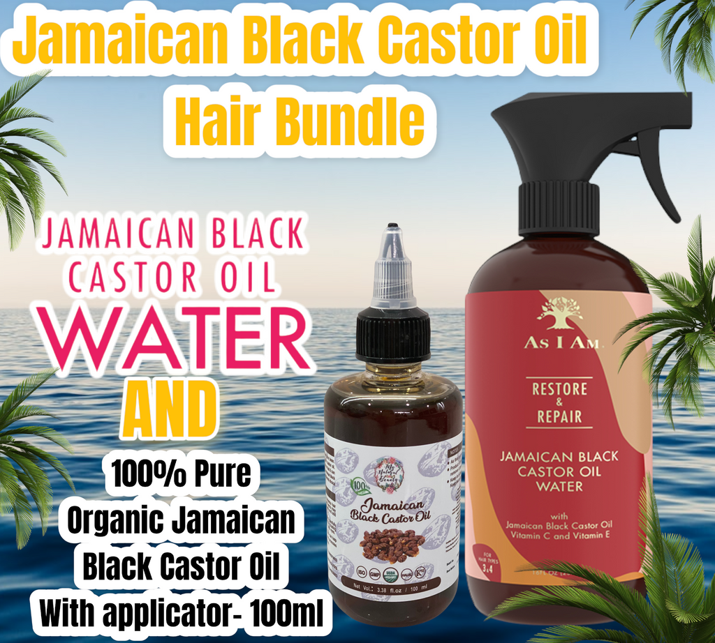 Jamaican Black Castor Oil Water- 473 ml and Organic Jamaican Black Castor Oil- 100ml Bundle