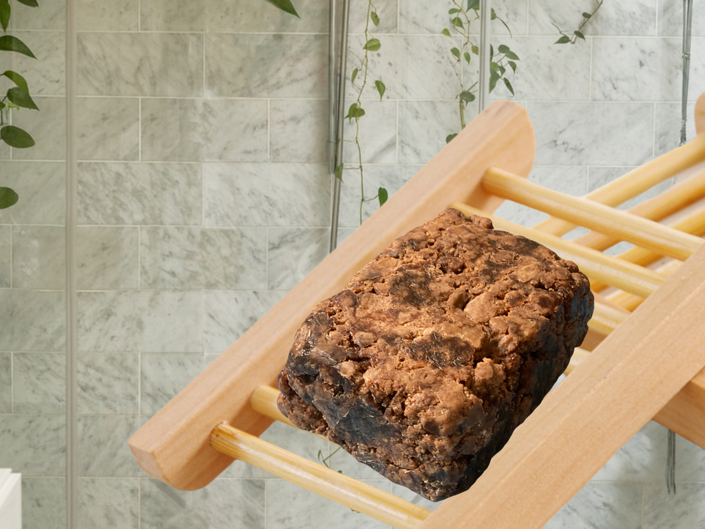 100% PURE AND NATURAL RAW AFRICAN BLACK SOAP – 1lb/ 450-500g block Handmade in Ghana, Africa. With BONUS Soap Dish.