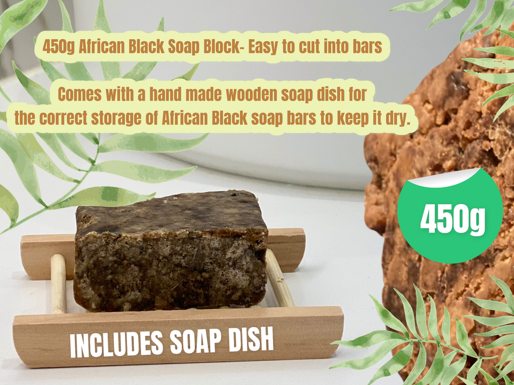 100%  Pure & Natural Raw African Black Soap, Organic, Unrefined Hand Made in GHANA- 1 Pound Block (please note this is a 1 pound block which is approximately 450g. It will not be less than 450g. It is usually 450- 500 grams in weight.). This is the most economical way to buy African Black Soap as you can cut off what you need as you need it.