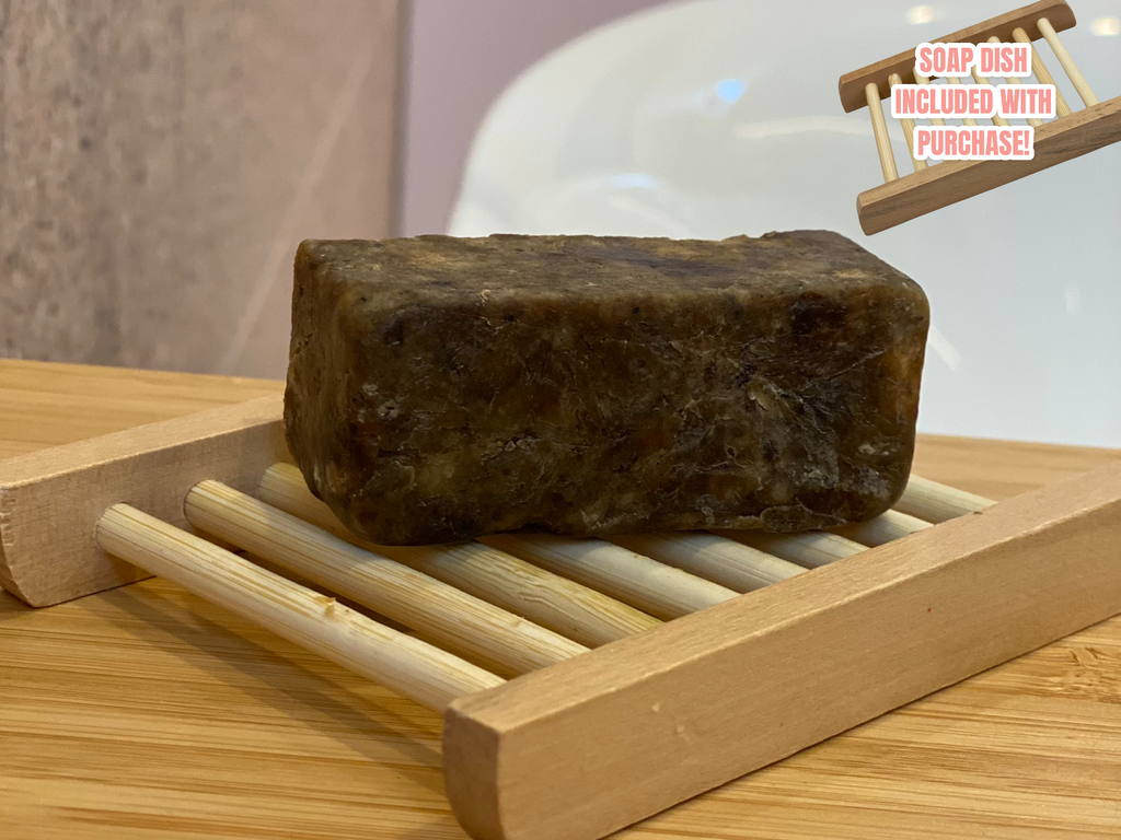 For centuries, Africans have used African Black Soap to help relieve various skin issues. Many swear by it for treating skin irritations and conditions such as Eczema, Psoriasis, acne, oily skin and blemishes. This raw, all natural soap is made from the best quality ingredients, and is used for bathing, washing hair and removing make-up. Our organic African Black Soap will leave your skin and hair feeling clean and soft.