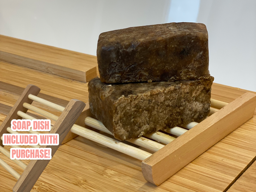 For centuries, Africans have used African Black Soap to help relieve various skin issues. Many swear by it for treating skin irritations and conditions such as Eczema, Psoriasis, acne, oily skin and blemishes. This raw, all natural soap is made from the best quality ingredients, and is used for bathing, washing hair and removing make-up. Our organic African Black Soap will leave your skin and hair feeling clean and soft.