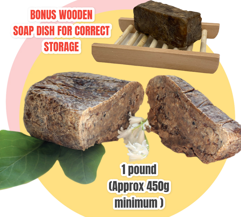 100%  Pure & Natural Raw African Black Soap, Organic, Unrefined Hand Made in GHANA- 1 Pound Block (please note this is a 1 pound block which is approximately 450g. It will not be less than 450g. It is usually 450- 500 grams in weight.). This is the most economical way to buy African Black Soap as you can cut off what you need as you need it.