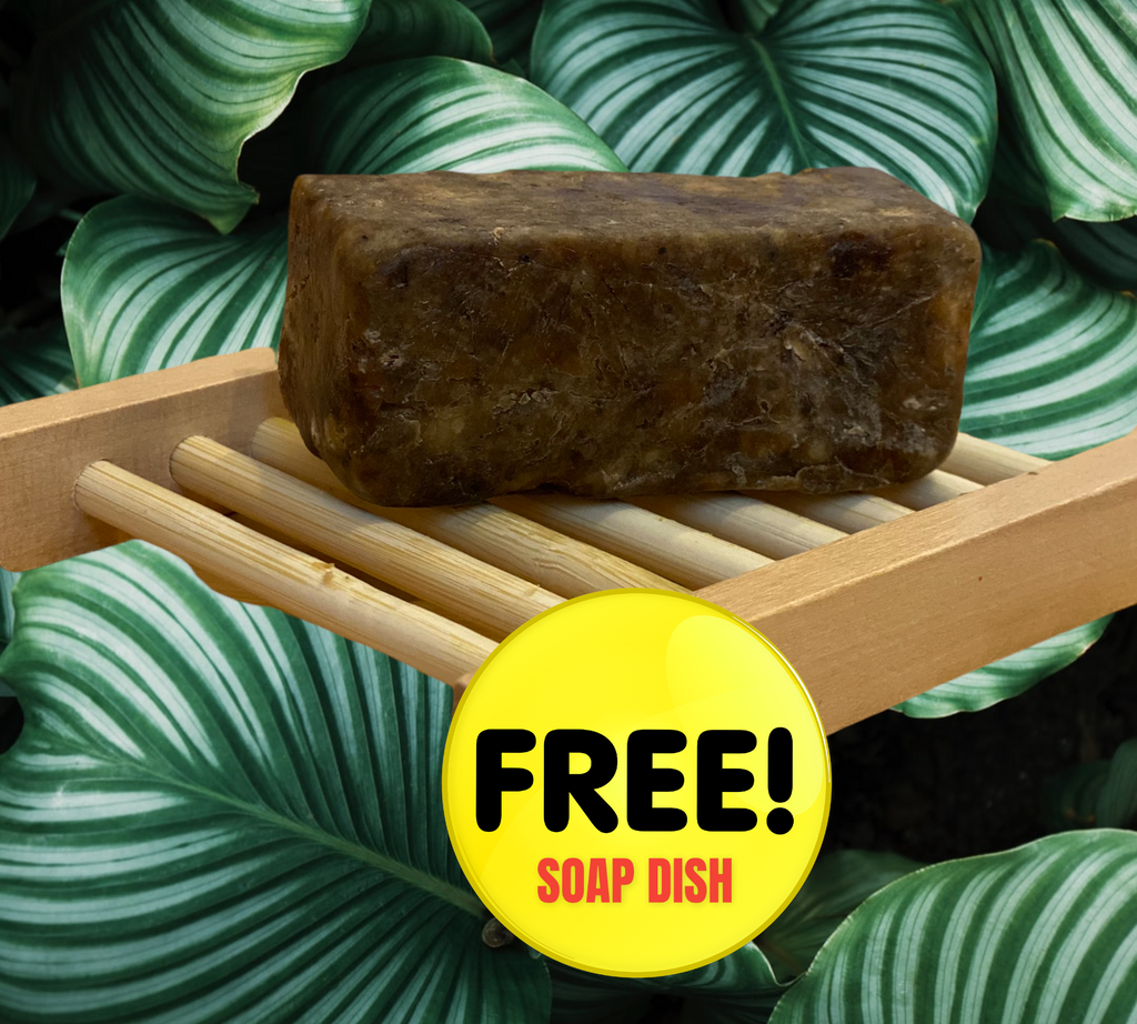 100% PURE AND NATURAL RAW AFRICAN BLACK SOAP – 1lb/ 450-500g block Handmade in Ghana, Africa. With BONUS Soap Dish.