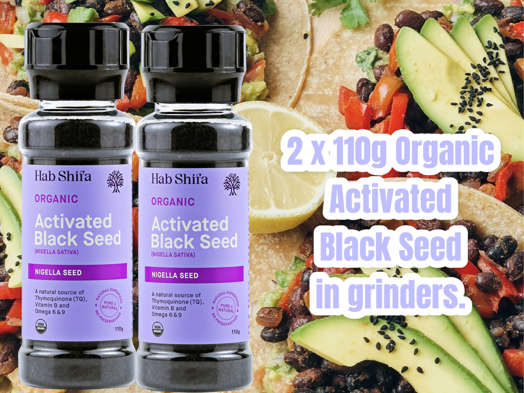 Super-boost your health, with this 110g grinder of Black Seeds. Hab Shifa grinders add a true talking point when added to any dish. Hab Shifa Black Seeds can be sprinkled on cereals, muesli and salads. It can also be added to breads, soups and shakes.  As one of nature’s rare complete superfoods, Black Seeds (Nigella Sativa) have been used for thousands of years in the maintenance of health and well being.  With its distinctive flavour and crunch, 