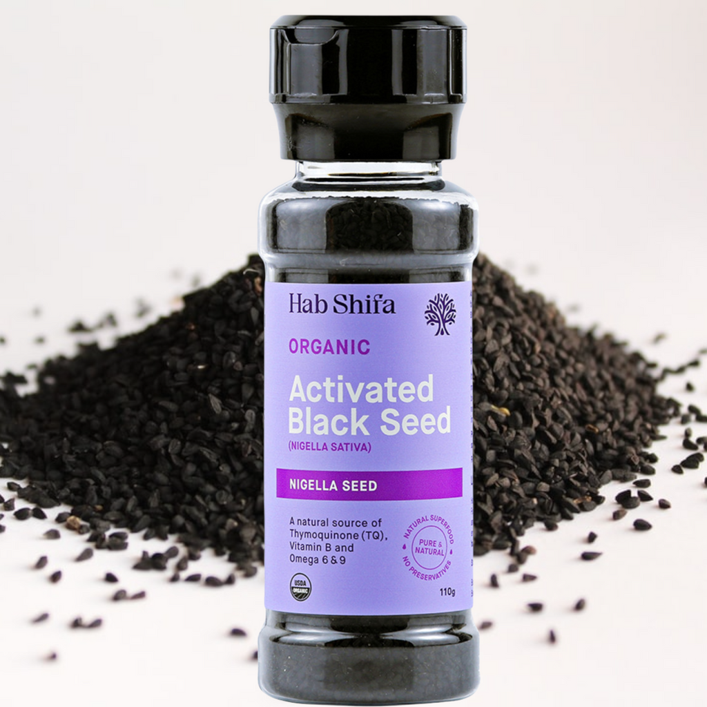 Nigella Seed (Black Seed) is a super-food and contains over 100 different constituents- including vitamins, minerals and a high concentration of Essential Fatty Acids. Natural source of Vitamin B and Omega 6 & 9.  Super-boost your health, with this 110g grinder of Black Seeds. Hab Shifa grinders add a true talking point when added to any dish. Hab Shifa Black Seeds can be sprinkled on cereals, muesli and salads. It can also be added to breads, soups and shakes.