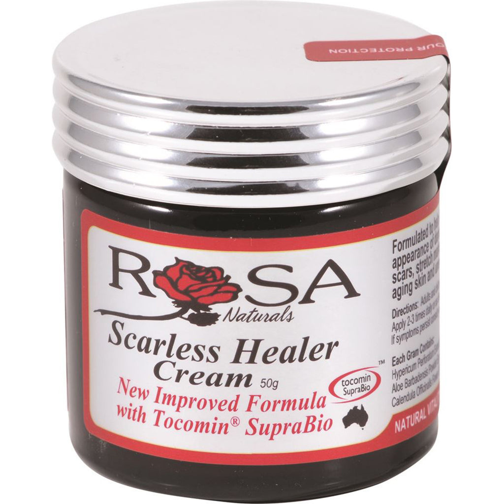 Rosa Scarless Healer Cream 50g  FREE SHIPPING ON ALL ORDERS OVER $60 AUSTRALIA WIDE    Formulated to help improve the appearance of damaged skin such as scars, stretch marks, dehydrated skin, aging skin and uneven skin tone.  Contains a unique original blend of St. John’s Wort, Aloe and Calendula now with extra functional essential oils, herbs and nutrients to deliver the results you have come to expect.. Perfect for using on scars after c-section. use after a caesarean to promote wound healing and help pre