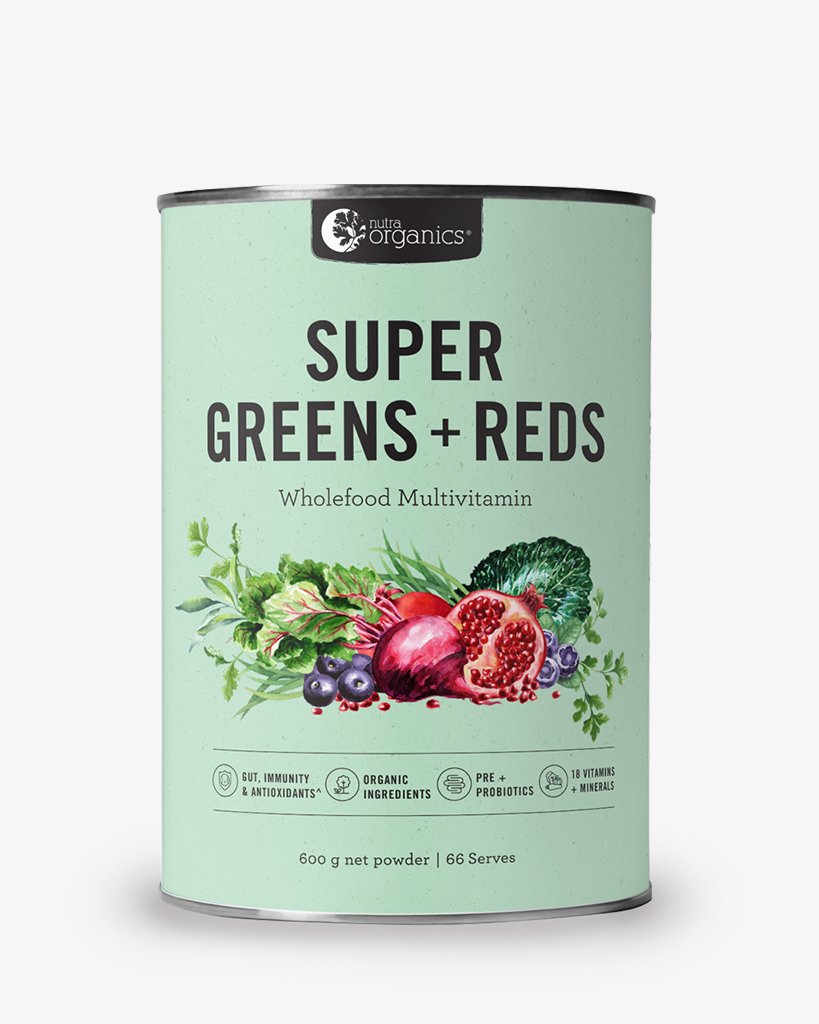 SUPER GREENS + REDS IS NOW:     Family friendly- The entire family can consume Super Greens + Reds, including the kids and pregnant & breastfeeding women.   More organic- Super Greens + Reds is made with above 70% organic ingredients.   Caffeine free- Nutra Organics have said goodbye to Matcha and coffee extract in Super Greens + Reds.. Bulk