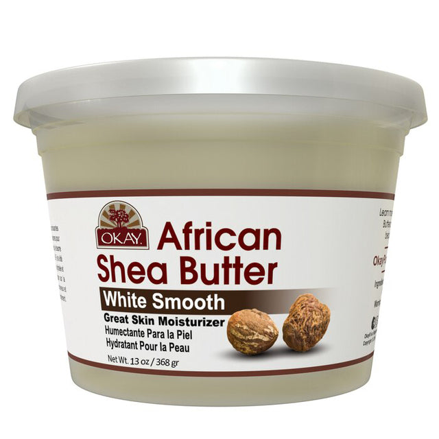 OKAY Pure Naturals Shea Butter White Smooth - All Natural, 100% Pure- Daily Skin Moisturiser For Face & Body- Softens Tough Skin- Moisturises Dry Skin- Adds Shine & Lustre To Hair- Alleviates Scalp Dryness 13 oz / 368g.   Refined, Made from the nut of the African Shea Tree, OKAY African Shea Butter is a rich Butter that has been used for its many skin and hair benefits.