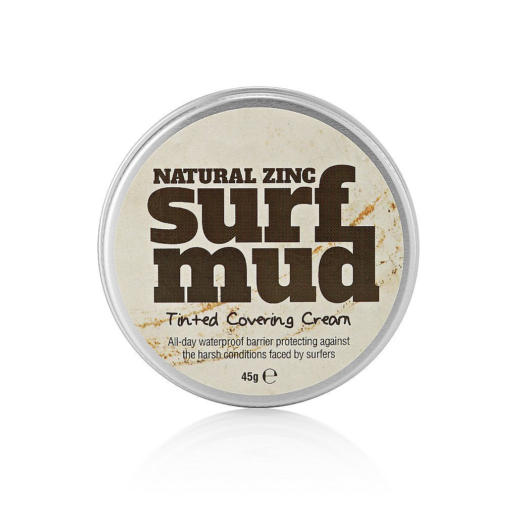 Surfmud – Natural Zinc: Tinted Covering Cream 45g   Surfmud is 45g of natural zinc-based tinted covering cream – made by surfers, for surfers.    Surfmud is a natural zinc-based tinted covering cream – made by surfers, for surfers. Summer is here!  Get your hands on some of this before the next swell arrives or grab some before heading off for your next surf trip in the tropics. Mud Up!  Product Ingredients  Zinc Oxide, Coco Caprylate/Caprate, Beeswax, Lanolin, Kaolin, Iron Oxides.