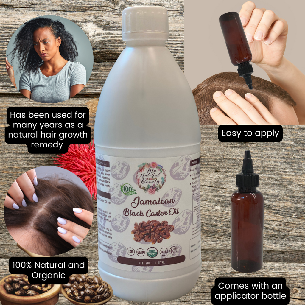 100 % PURE, ORGANIC AND NATURAL- Hair growth treatment as well as many other uses and benefits.  Re-grow hair naturally! Jamaican Black Castor Oil