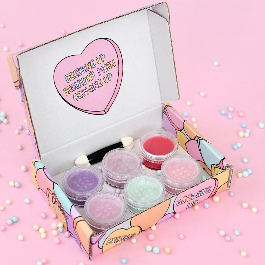 Oh Flossy Safe Natural Play Makeup for Kids- Candy Heart Set and Sprinkle Makeup Brush Set
