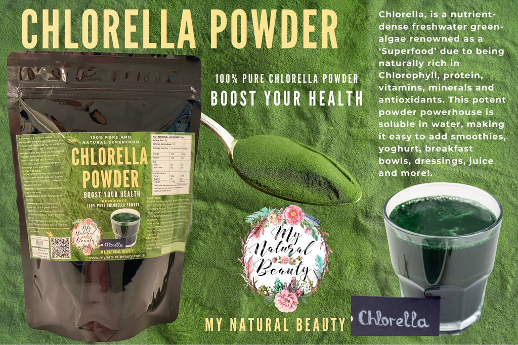•	Chlorella is a source of protein and aids in clear skin, blood sugar balance, mental clarity, balanced digestion, a strengthened immune system and mood stability.